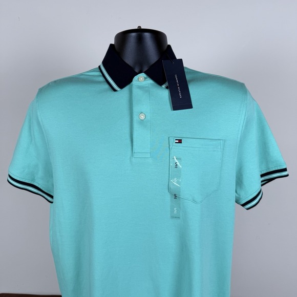 Tommy Hilfiger Men's Polo Shirt Size Small Stretch Pocket Mint Green NWT XM03529 - Picture 1 of 8